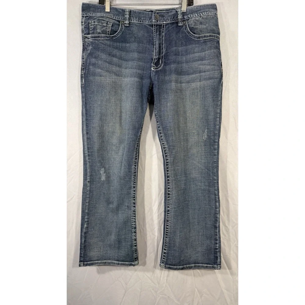 TK Axel Wolcott Vintage Boot Men's Jeans True Size 38x30 Blue Denim Distressed